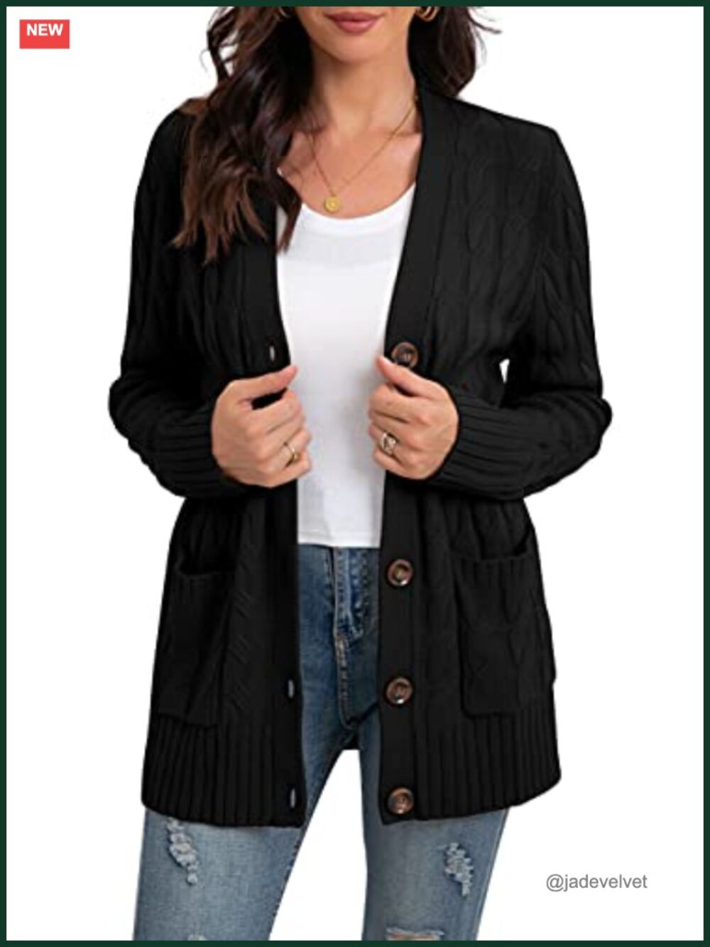 Womens Long Sleeve Cable Knit Cardigan Sweater with Pockets Button